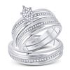 Image 1 : His Hers Diamond Cluster Matching Wedding Set 1/4 Cttw 10kt White Gold