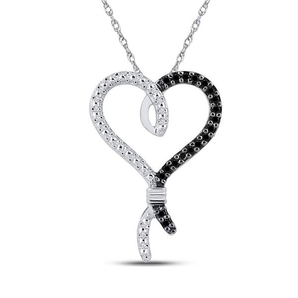 Black Color Enhanced Diamond Heart Pendant 1/8 Cttw Sterling Silver