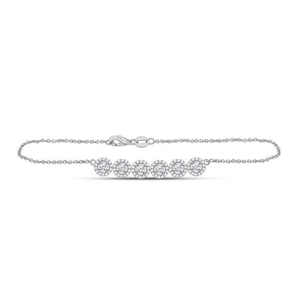 Diamond Circle Cluster Chain Halo Bracelet 1 Cttw 14kt White Gold