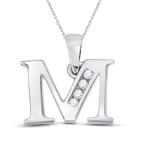 Diamond M Initial Letter Pendant 1/20 Cttw 10kt White Gold