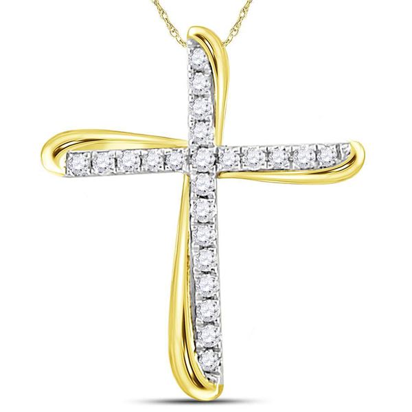 Diamond Cross Pendant 1/8 Cttw 14kt Two-tone Gold