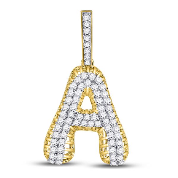 Mens Diamond A Letter Charm Pendant 1-1/3 Cttw 10kt Yellow Gold