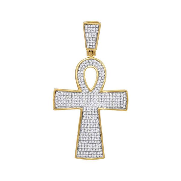 Mens Diamond Ankh Cross Religious Charm Pendant 3/4 Cttw 10kt Yellow Gold