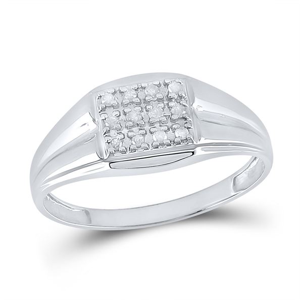 Sterling Silver Mens Diamond Square Cluster Ring 1/8 Cttw Sterling Silver