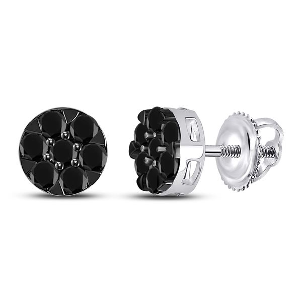 Black Color Enhanced Diamond Cluster Earrings 3/8 Cttw 14kt White Gold