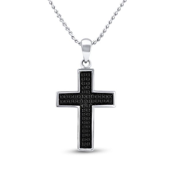 Sterling Silver Mens Black Color Enhanced Diamond Cross Charm Pendant 1/6 Cttw Sterling Silver