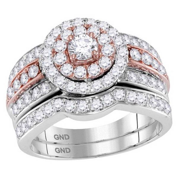 Diamond Bridal Wedding Ring Band Set 1-1/2 Cttw 14kt Two-tone Gold