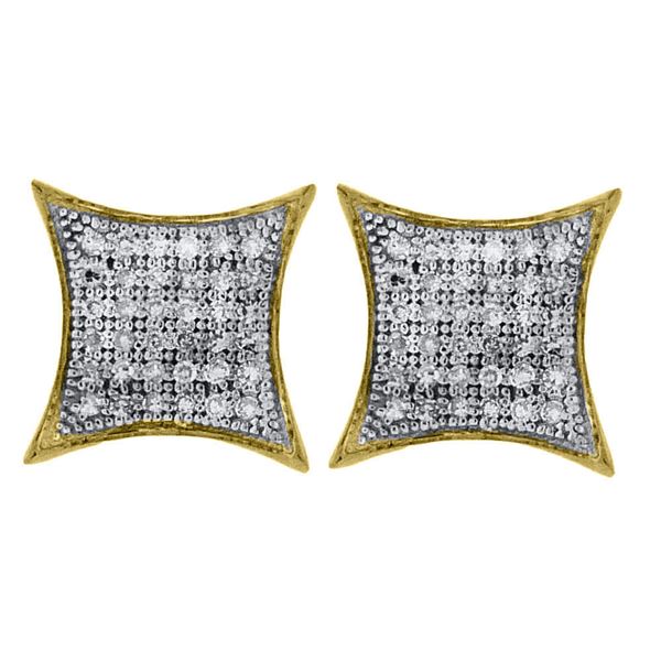 Pave-set Diamond Square Kite Cluster Earrings 1/5 Cttw 10kt Yellow Gold