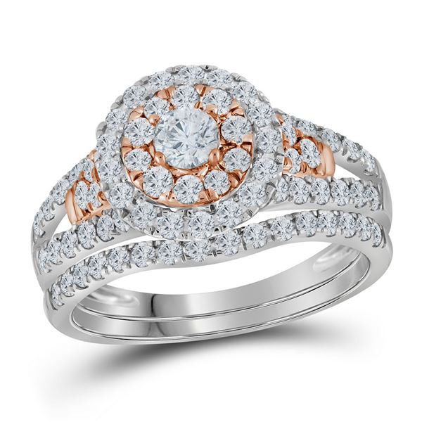 Diamond Bridal Wedding Ring Band Set 1-1/4 Cttw 14kt Two-tone Gold