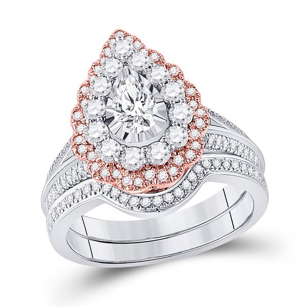 Pear Diamond Bridal Wedding Ring Band Set 1-1/3 Cttw 14kt Two-tone Gold