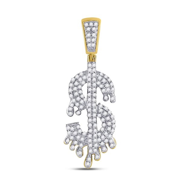 Mens Diamond Dollar-Sign Charm Pendant 3/8 Cttw 10kt Yellow Gold