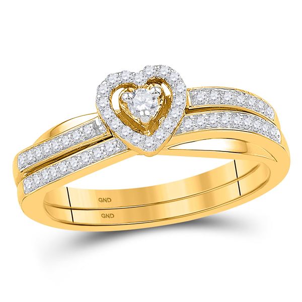 Diamond Heart Bridal Wedding Ring Band Set 1/4 Cttw 10kt Yellow Gold
