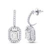 Image 1 : Emerald Diamond Dangle Earrings 1-1/4 Cttw 14kt White Gold