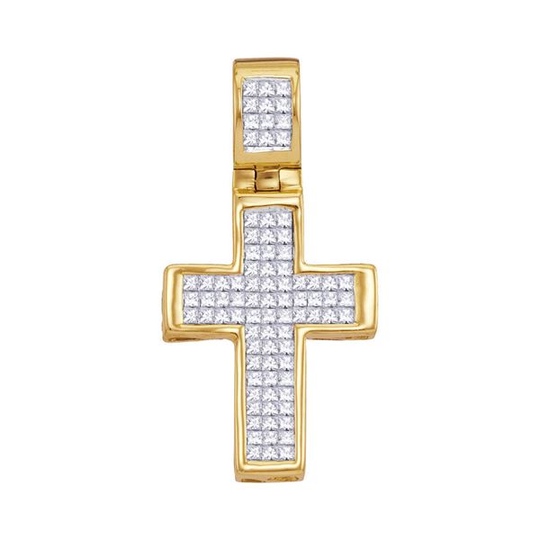 Princess Diamond Roman Cross Religious Pendant 5/8 Cttw 10kt Yellow Gold