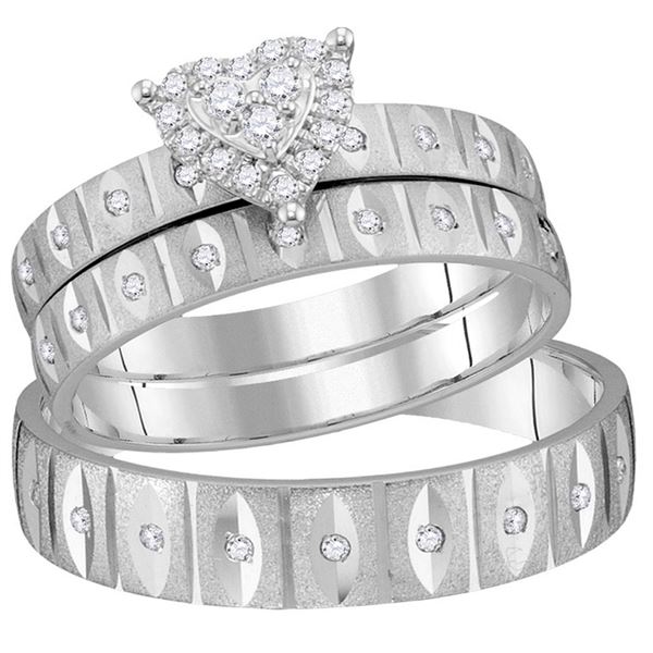 His Hers Diamond Heart Matching Wedding Set 1/4 Cttw 14kt White Gold