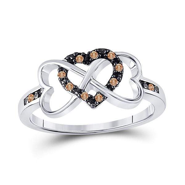 Brown Diamond Triple Heart Ring 1/10 Cttw Sterling Silver