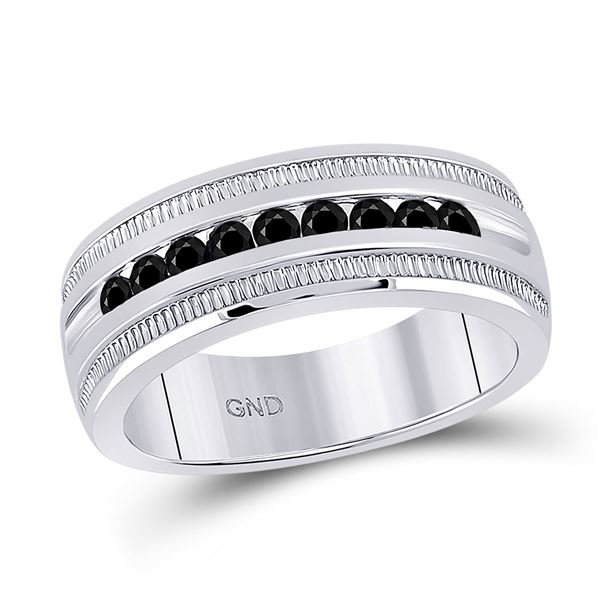 Mens Black Color Enhanced Diamond Wedding Band Ring 1/2 Cttw 10kt White Gold