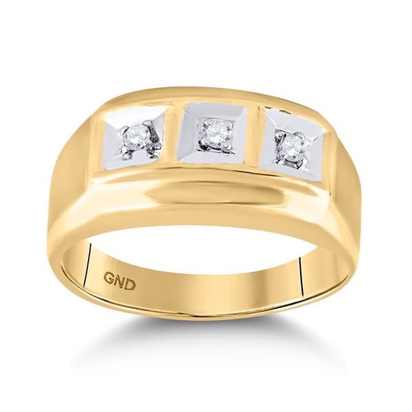 Mens Diamond 3-stone Ring 1/10 Cttw 10kt Yellow Gold