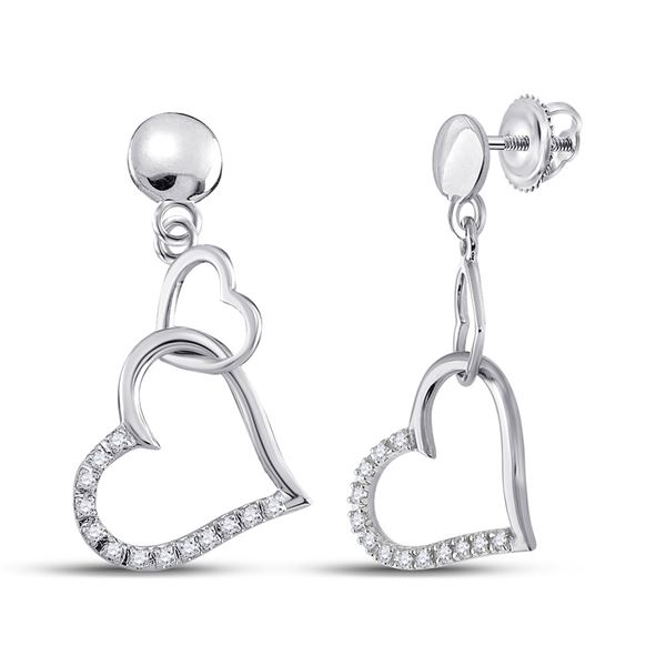 Diamond Heart Dangle Earrings 1/10 Cttw 10kt White Gold