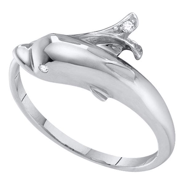 Diamond Dolphin Fish Animal Wrap Ring .03 Cttw 10kt White Gold