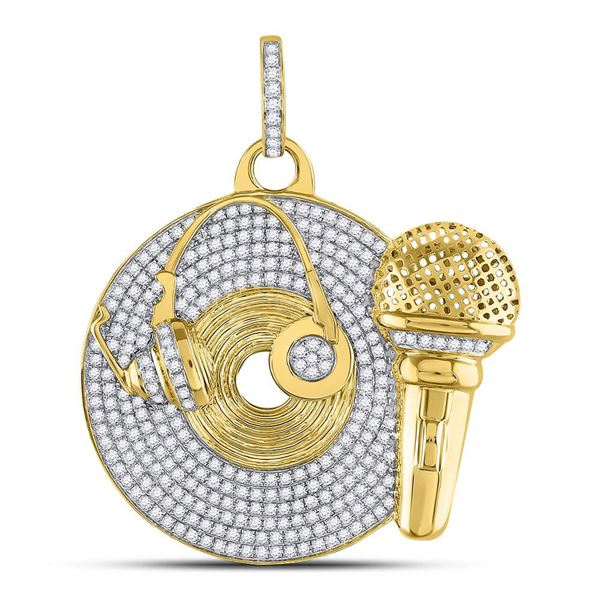 Mens Diamond Recording Artist Mic Record Charm Pendant 3 Cttw 10kt Yellow Gold