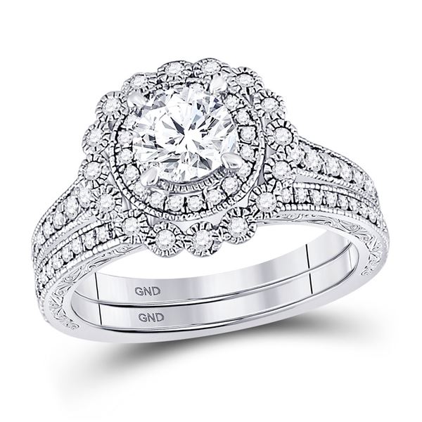 Diamond Bridal Wedding Ring Band Set 1-1/5 Cttw 14kt White Gold