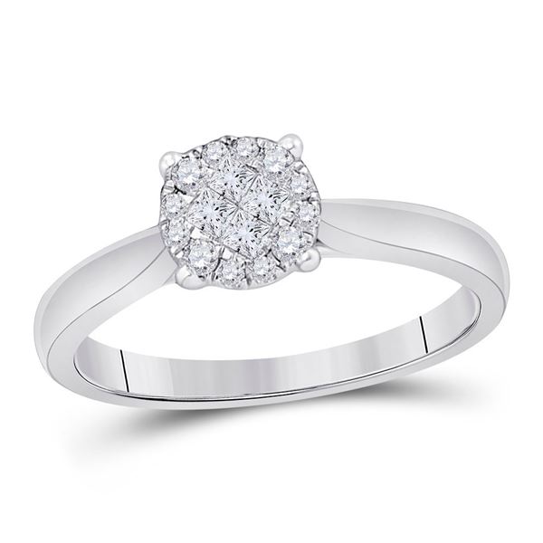 Princess Diamond Cluster Bridal Wedding Engagement Ring 1/4 Cttw 14kt White Gold