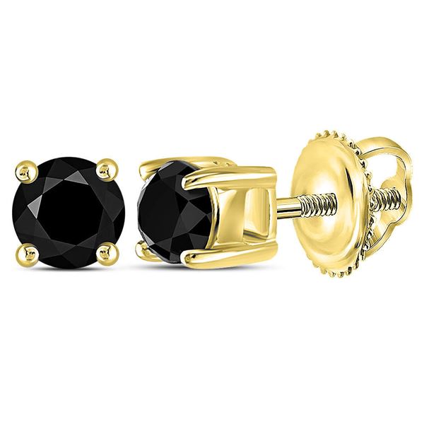 Unisex Black Color Enhanced Diamond Solitaire Stud Earrings 1/2 Cttw 14kt Yellow Gold