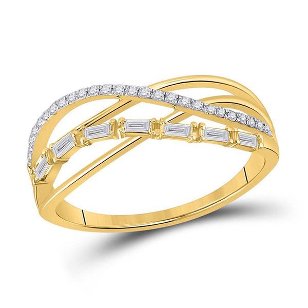 Baguette Diamond Crossover Band Ring 1/4 Cttw 14kt Yellow Gold