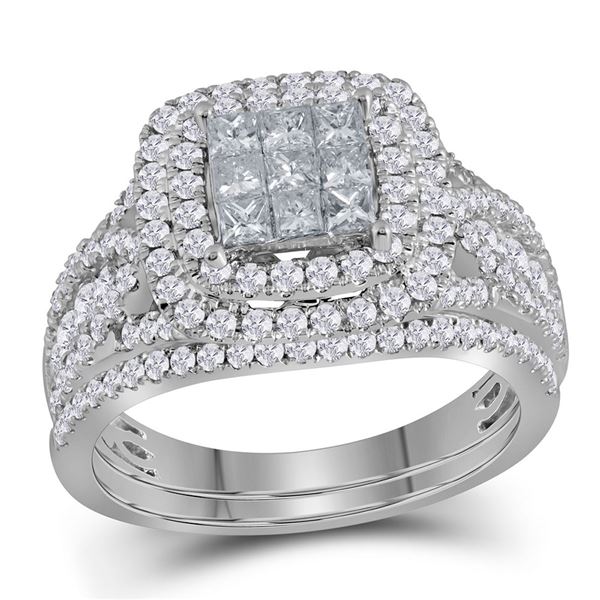Princess Diamond Bridal Wedding Ring Band Set 1-1/2 Cttw 14kt White Gold