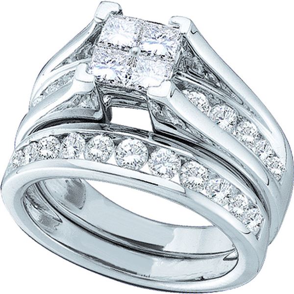 Princess Diamond Bridal Wedding Ring Band Set 4 Cttw 14kt White Gold