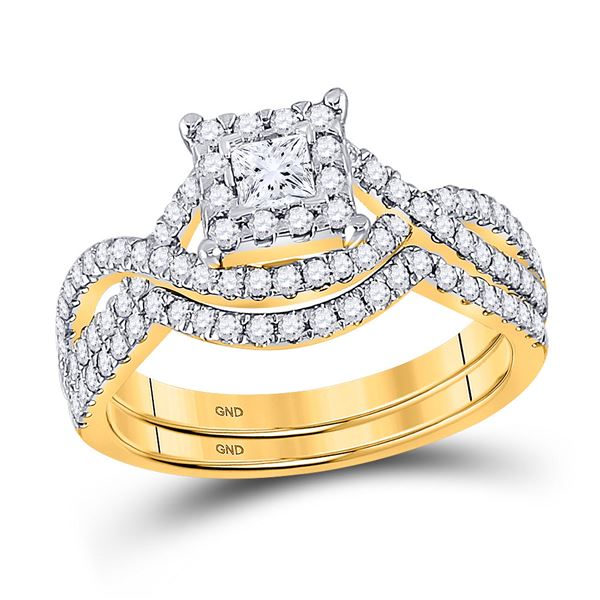 Princess Diamond Bridal Wedding Ring Band Set 3/4 Cttw 14kt Yellow Gold