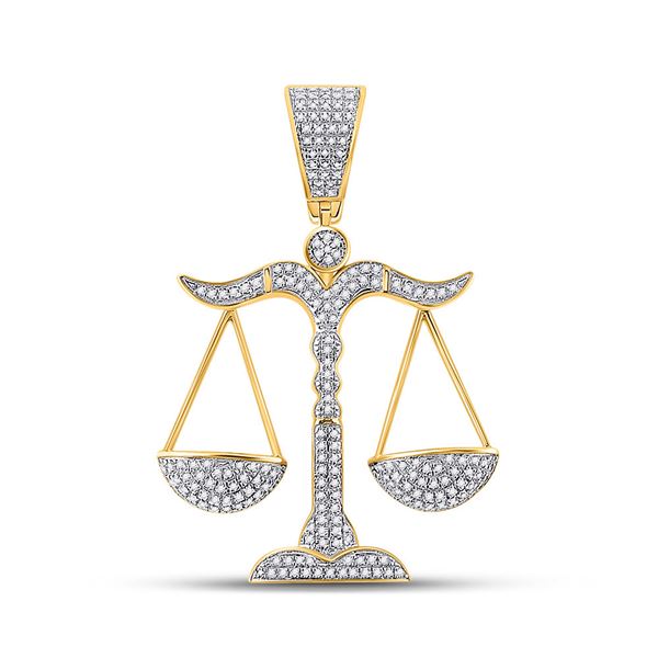 Mens Diamond Scales of Justice Charm Pendant 3/8 Cttw 10kt Yellow Gold
