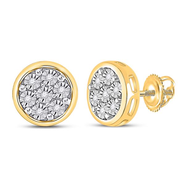 Diamond Circle Cluster Earrings 1/20 Cttw 10kt Yellow Gold