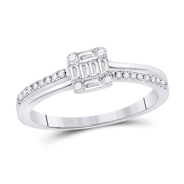 Baguette Diamond Square Cluster Ring 1/4 Cttw 14kt White Gold