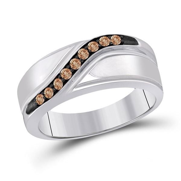 Sterling Silver Mens Brown Diamond Wedding Band Ring 1/4 Cttw Sterling Silver