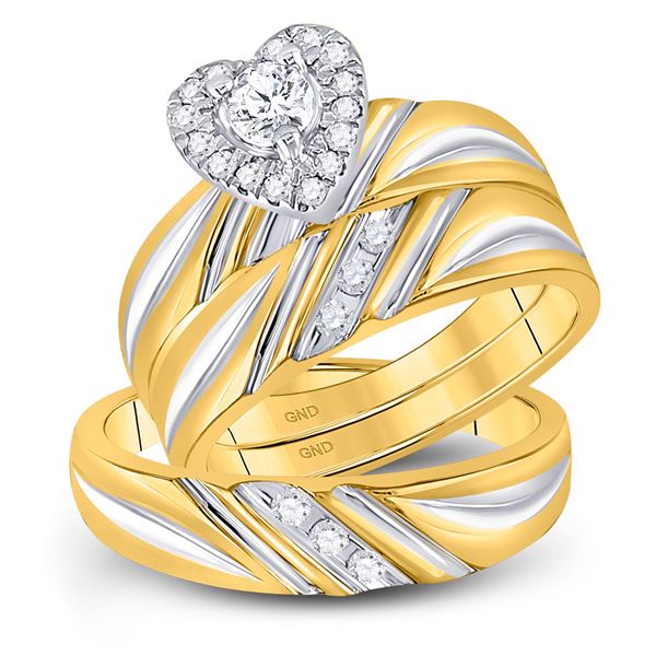 His Hers Diamond Heart Matching Wedding Set 3/8 Cttw 10kt Yellow Gold