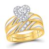 Image 2 : His Hers Diamond Heart Matching Wedding Set 3/8 Cttw 10kt Yellow Gold