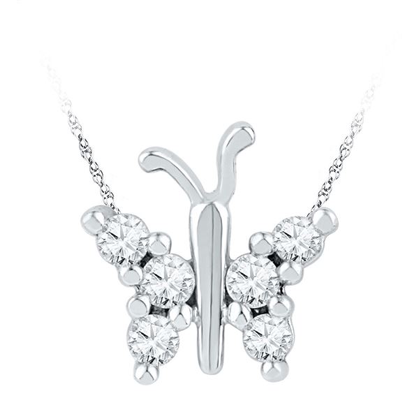 Diamond Small Butterfly Bug Insect Pendant 1/5 Cttw 10k White Gold