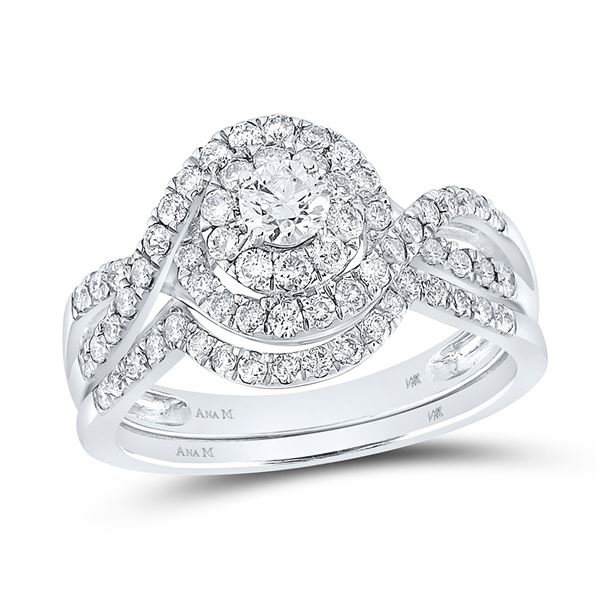 Diamond Swirl Halo Bridal Wedding Ring Band Set 1 Cttw 14kt White Gold