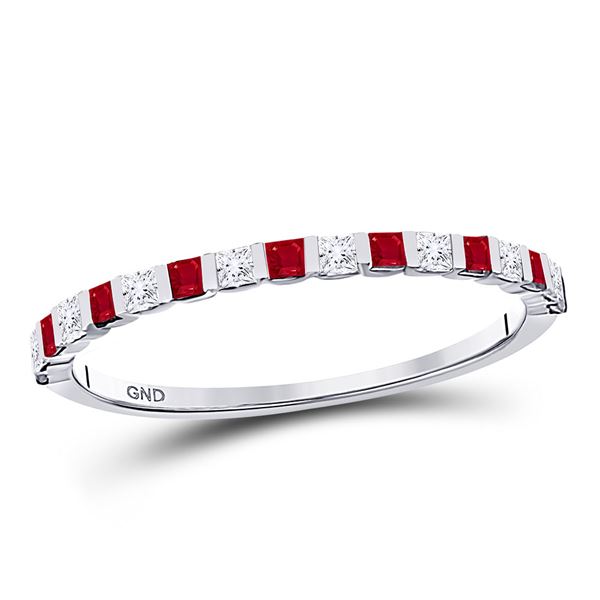 Princess Ruby Diamond Alternating Stackable Band Ring 3/8 Cttw 10kt White Gold