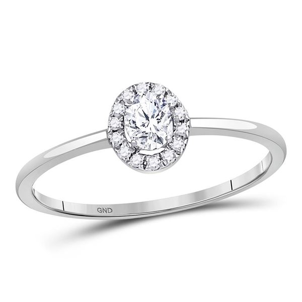 Oval Diamond Solitaire Stackable Band Ring 1/3 Cttw 10kt White Gold