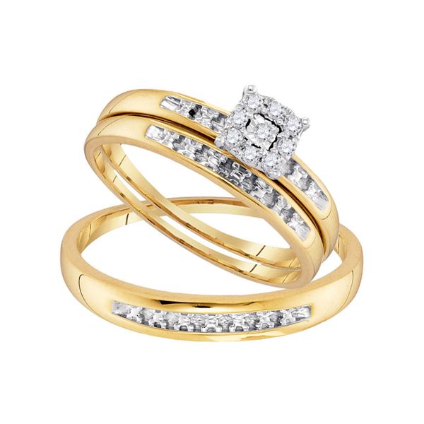 His Hers Diamond Cluster Matching Wedding Set 1/10 Cttw 10kt Yellow Gold