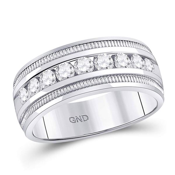 Mens Diamond Single Row Textured Wedding Band Ring 1 Cttw 14kt White Gold