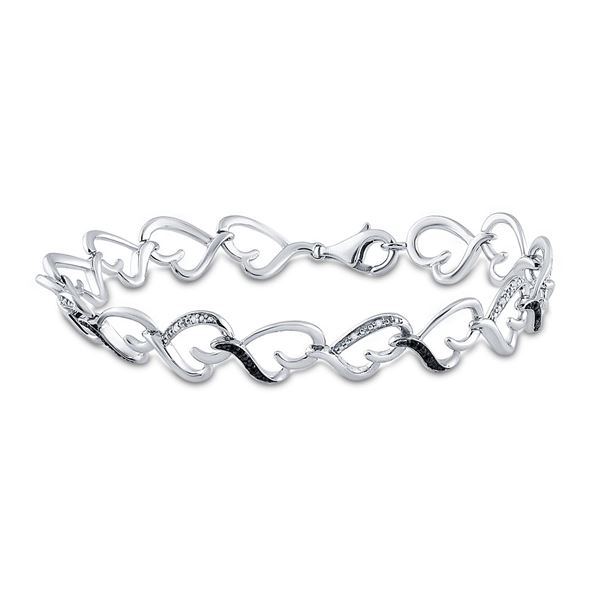 Black Color Enhanced Diamond Heart Bracelet 1/10 Cttw Sterling Silver