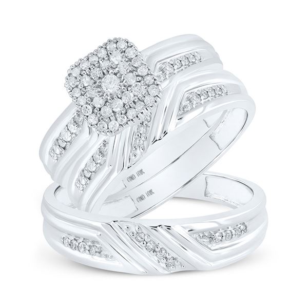 His Hers Diamond Square Matching Wedding Set 1/3 Cttw 10kt White Gold