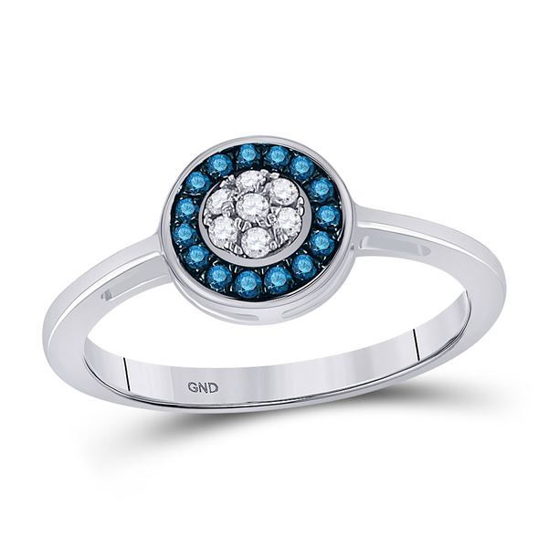 Blue Color Enhanced Diamond Cluster Ring 1/5 Cttw 10kt White Gold