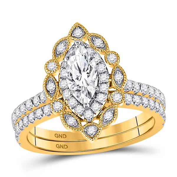 Marquise Diamond Bridal Wedding Ring Band Set 1-1/4 Cttw 14kt Yellow Gold