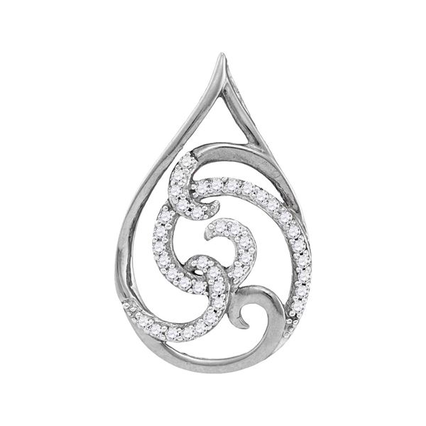 Diamond Curl Teardrop Pendant 1/8 Cttw 10kt Two-tone Gold