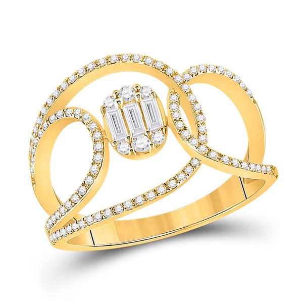 Baguette Diamond Open Loop Cluster Fashion Ring 1/2 Cttw 14kt Yellow Gold